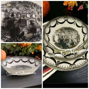 COVEN 4pc BOWL Set ROYAL STAFFORD Halloween WITCH Trio 1666 Salad Soup Pasta New